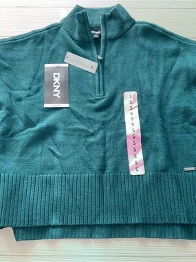 DKNY Teal Half-Zip Cowl Sweater